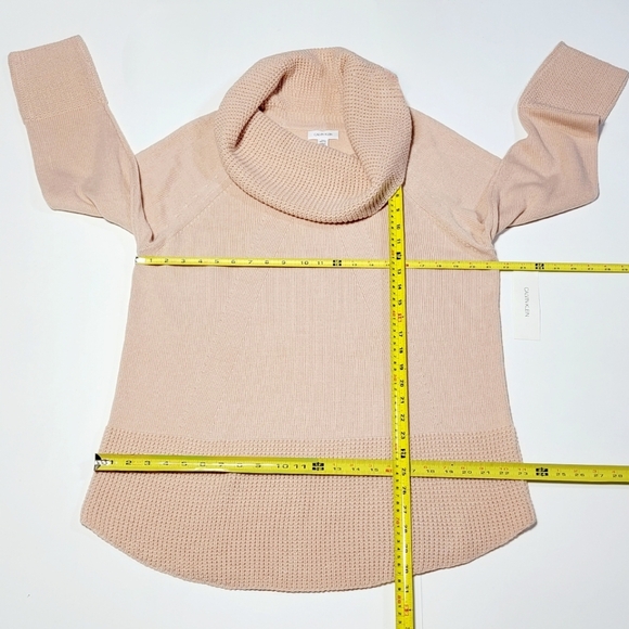 NWT Calvin Klein Pink Blush Cowl Neck Waffle Accent Sweater Women's (XL) - Picture 7 of 8